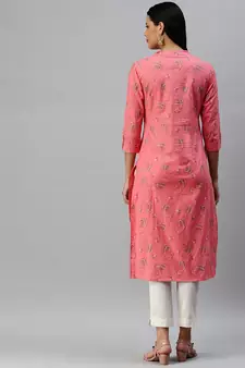 Pink Printed Cotton Cotton-Kurtis