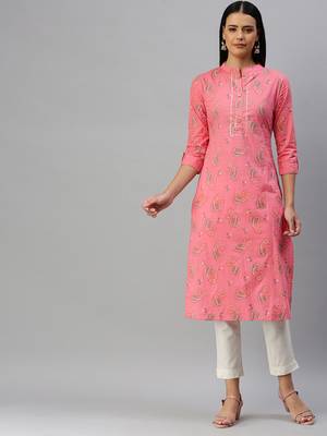 Pink Printed Cotton Cotton-Kurtis 3