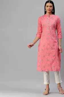 Pink Printed Cotton Cotton-Kurtis