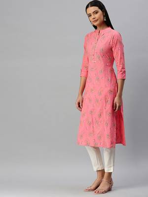Pink Printed Cotton Cotton-Kurtis 4