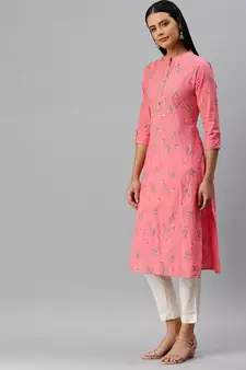 Pink Printed Cotton Cotton-Kurtis