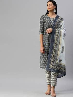 Dark-grey printed cotton cotton-kurtis 1