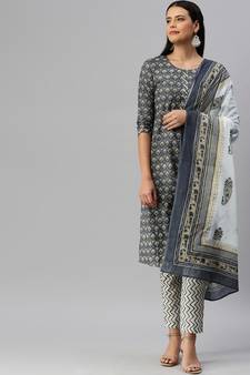 Dark-grey printed cotton cotton-kurtis