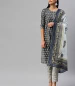 Dark-grey printed cotton cotton-kurtis