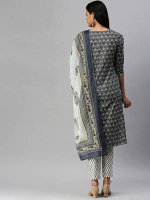 Dark-grey printed cotton cotton-kurtis 2
