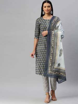 Dark-grey printed cotton cotton-kurtis 3