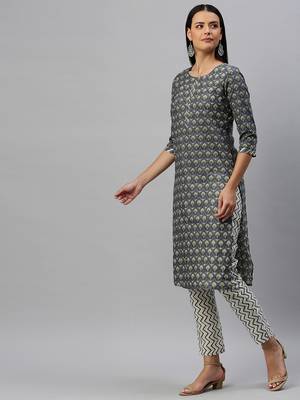 Dark-grey printed cotton cotton-kurtis 4