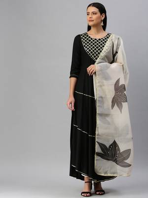 Black Plain Rayon Ethnic-Kurtis 1