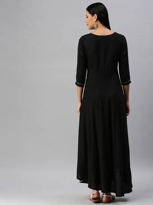 Black Plain Rayon Ethnic-Kurtis 4