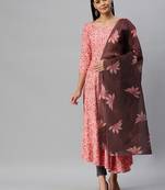 Peach Printed Rayon Ethnic-Kurtis