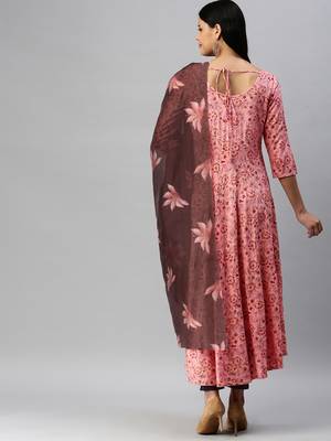 Peach Printed Rayon Ethnic-Kurtis 2