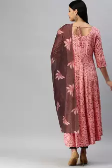 Peach Printed Rayon Ethnic-Kurtis