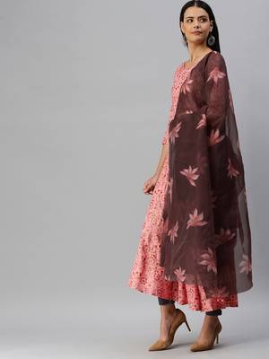 Peach Printed Rayon Ethnic-Kurtis 3