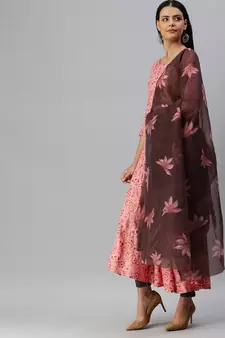 Peach Printed Rayon Ethnic-Kurtis