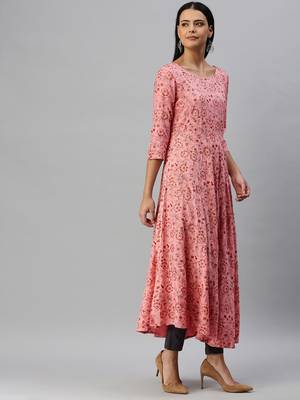 Peach Printed Rayon Ethnic-Kurtis 4
