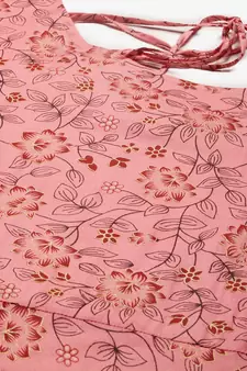 Peach Printed Rayon Ethnic-Kurtis