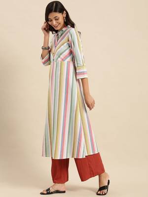 Multicoloured Striped Bell Sleeves Kurta 2