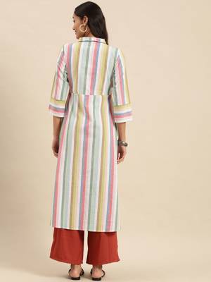 Multicoloured Striped Bell Sleeves Kurta 3
