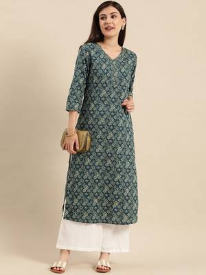 Navy Blue Ethnic Motifs Pure Cotton Printed Kurta 1