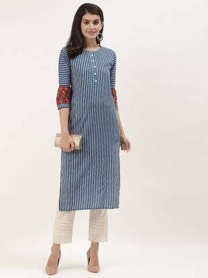 Blue & White Striped Straight Kurta 1