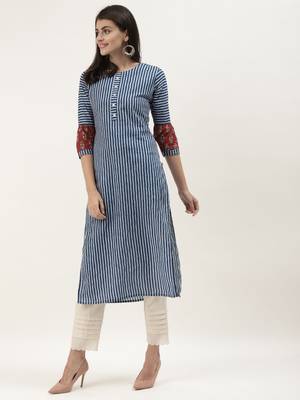 Blue & White Striped Straight Kurta 2