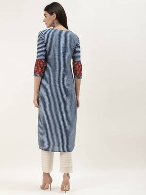 Blue & White Striped Straight Kurta 3