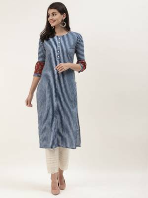 Blue & White Striped Straight Kurta 4