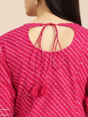 Pink & White Leheriya Printed Angrakha Kurta With Embroidery 4