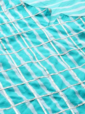 Turquoise Blue & White Leheriya Printed Paneled Kurta 5