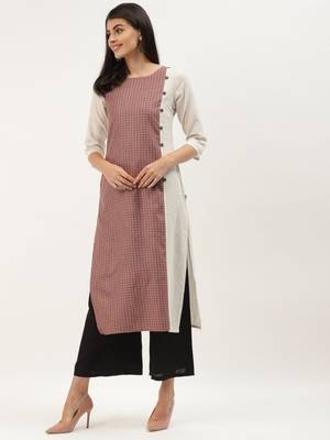 Burgundy & Off White Woven Design Straight Kurta 2