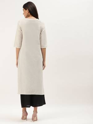 Burgundy & Off White Woven Design Straight Kurta 3