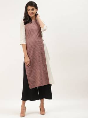 Burgundy & Off White Woven Design Straight Kurta 4