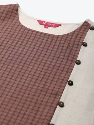 Burgundy & Off White Woven Design Straight Kurta 5