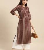 Maroon & Beige Striped Pure Cotton Kurta