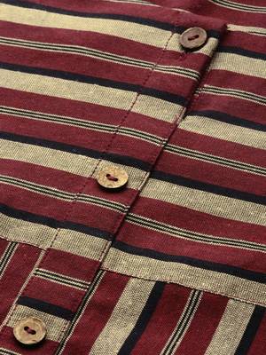 Maroon & Beige Striped Pure Cotton Kurta 4