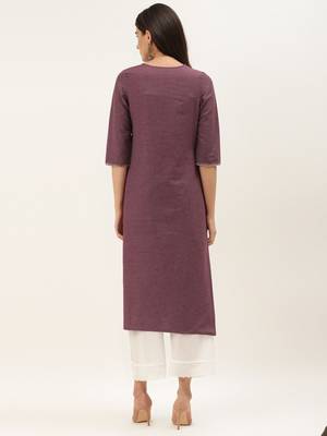 Maroon & White Handwork Checked Straight Kurta 3