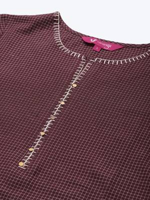 Maroon & White Handwork Checked Straight Kurta 5