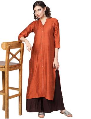 Rust Orange Dobby Weave Woven Design Straight Kurta 1
