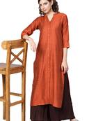 Rust Orange Dobby Weave Woven Design Straight Kurta