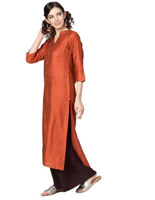 Rust Orange Dobby Weave Woven Design Straight Kurta 2