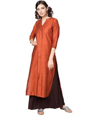 Rust Orange Dobby Weave Woven Design Straight Kurta 4