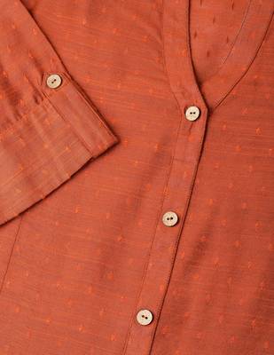 Rust Orange Dobby Weave Woven Design Straight Kurta 5