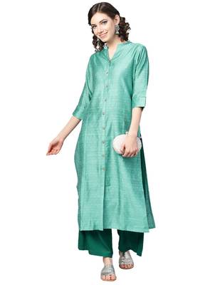 Green Dobby Weave Woven Design Straight Kurta 1