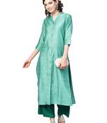 Green Dobby Weave Woven Design Straight Kurta