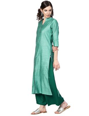 Green Dobby Weave Woven Design Straight Kurta 2