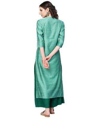 Green Dobby Weave Woven Design Straight Kurta 4