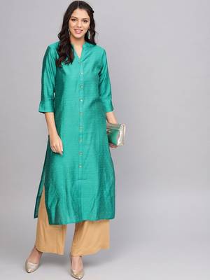 Green Woven Design Straight Kurta 1