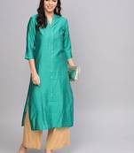 Green Woven Design Straight Kurta