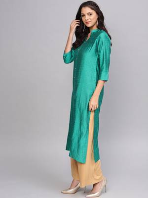 Green Woven Design Straight Kurta 2