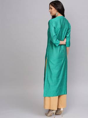 Green Woven Design Straight Kurta 3